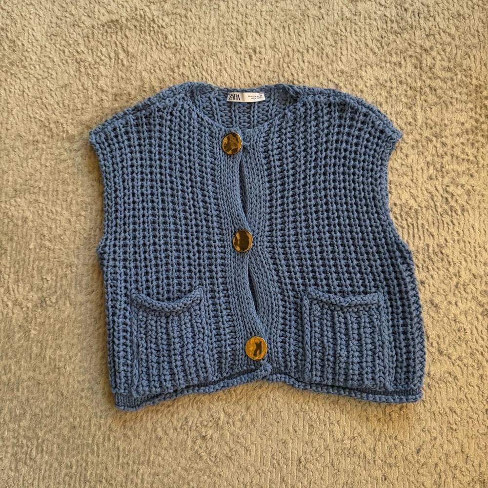 Zara Blue Knit Sweater Vest